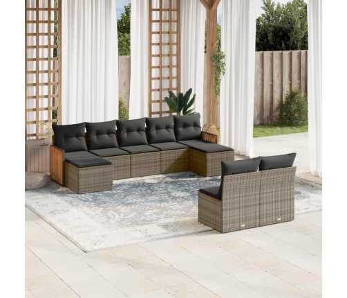 vidaXL 9-daļīgs dārza dīvāna komplekts ar matračiem, pelēks PE pinums