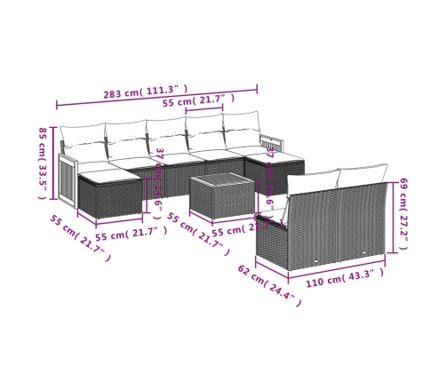vidaXL 10-daļīgs dārza dīvāna komplekts, matrači, melna PE rotangpalma