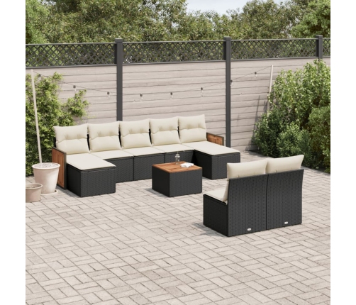 vidaXL 10-daļīgs dārza dīvāna komplekts, matrači, melna PE rotangpalma