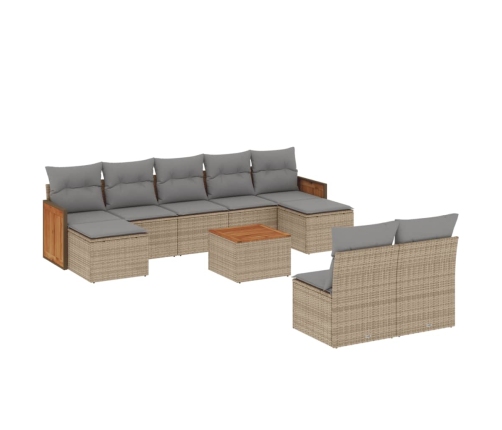 vidaXL 10-daļīgs dārza dīvāna komplekts, matrači, bēša PE rotangpalma