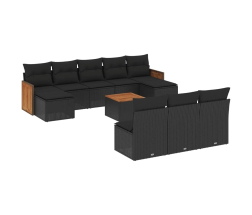 vidaXL 11-daļīgs dārza dīvāna komplekts, matrači, melna PE rotangpalma