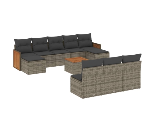 vidaXL 11-daļīgs dārza dīvāna komplekts ar matračiem, pelēks PE pinums