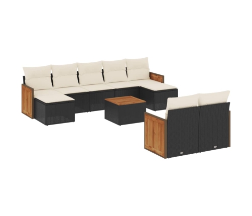 vidaXL 10-daļīgs dārza dīvāna komplekts, matrači, melna PE rotangpalma