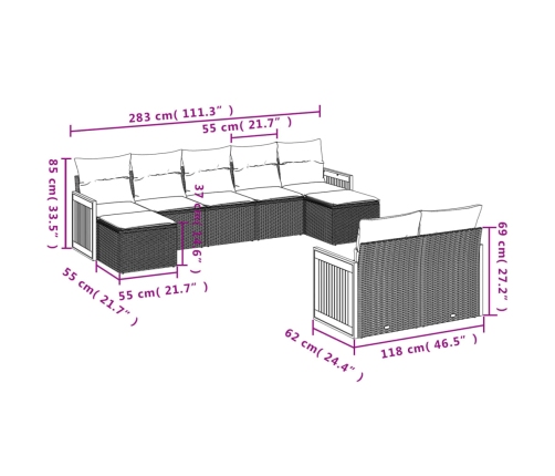 vidaXL 10-daļīgs dārza dīvāna komplekts, matrači, melna PE rotangpalma