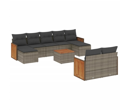 vidaXL 10-daļīgs dārza dīvāna komplekts ar matračiem, pelēks PE pinums