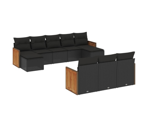 vidaXL 10-daļīgs dārza dīvāna komplekts, matrači, melna PE rotangpalma