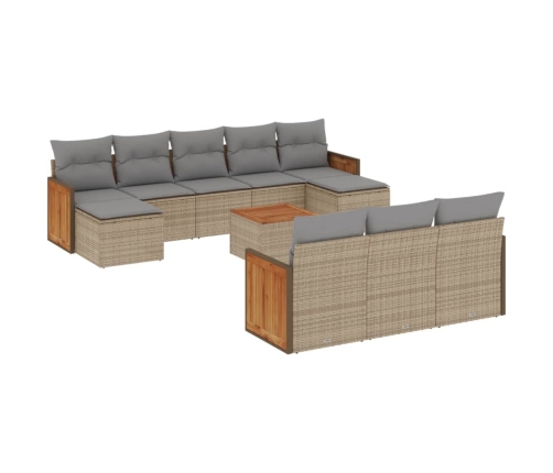 vidaXL 11-daļīgs dārza dīvāna komplekts, matrači, bēša PE rotangpalma