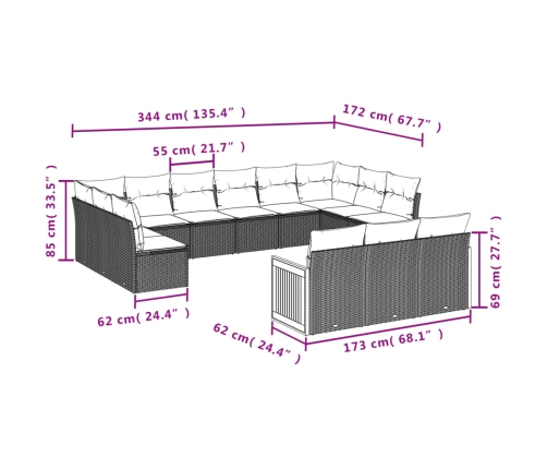 13-Daļīgs Dārza Dīvāna Komplekts Ar Matračiem, Pe Rotangpalma Vidaxl