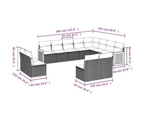 vidaXL 12-daļīgs dārza dīvānu komplekts, matrači, melna PE rotangpalma