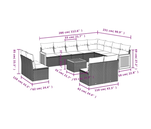 vidaXL 13-daļīgs dārza dīvāna komplekts ar matračiem, PE rotangpalma