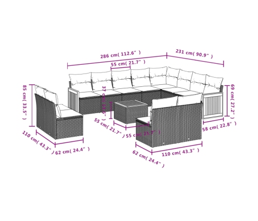 vidaXL 13-daļīgs dārza dīvāna komplekts ar matračiem, PE rotangpalma