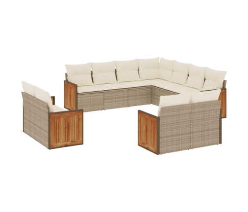 vidaXL 11-daļīgs dārza dīvāna komplekts, matrači, bēša PE rotangpalma