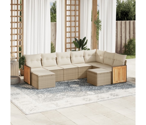 vidaXL 9-daļīgs dārza dīvānu komplekts, matrači, bēša PE rotangpalma