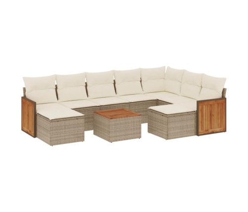 vidaXL 10-daļīgs dārza dīvāna komplekts, matrači, bēša PE rotangpalma