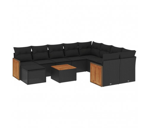 vidaXL 11-daļīgs dārza dīvāna komplekts, matrači, melna PE rotangpalma