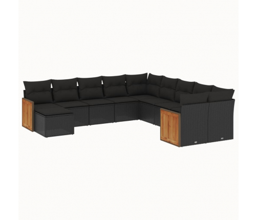 vidaXL 11-daļīgs dārza dīvāna komplekts, matrači, melna PE rotangpalma