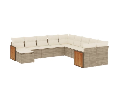 vidaXL 11-daļīgs dārza dīvāna komplekts, matrači, bēša PE rotangpalma