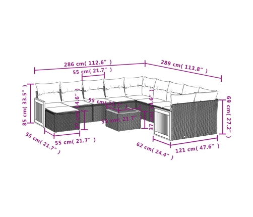 vidaXL 12-daļīgs dārza dīvānu komplekts, matrači, melna PE rotangpalma