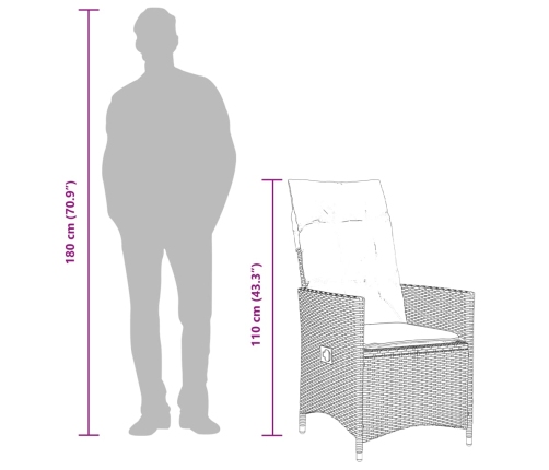 11Daļīgs Bistro Mēbeļu Komplekts, Matrači, Melna Pe Rotangpalma Vidaxl