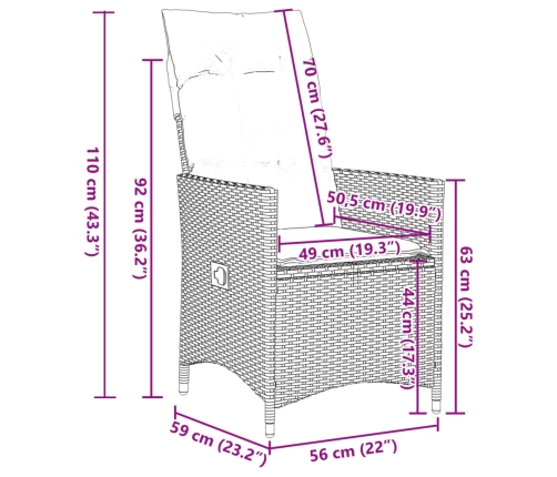 vidaXL 11daļīgs bistro mēbeļu komplekts, matrači, melna PE rotangpalma