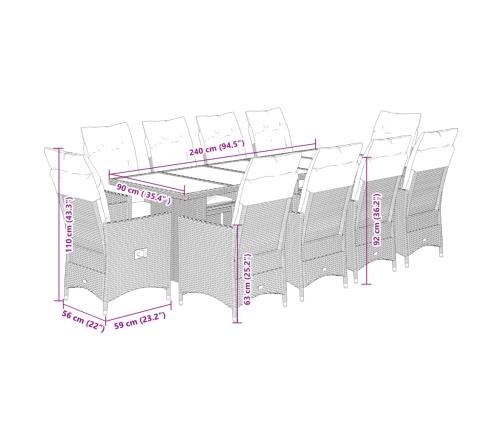 11-Daļīgs Bistro Mēbeļu Komplekts, Matrači, Pelēks Pe Vidaxl