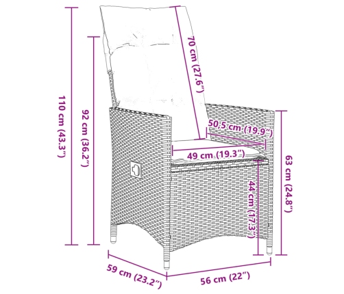 vidaXL 11daļīgs bistro mēbeļu komplekts, matrači, brūna PE rotangpalma