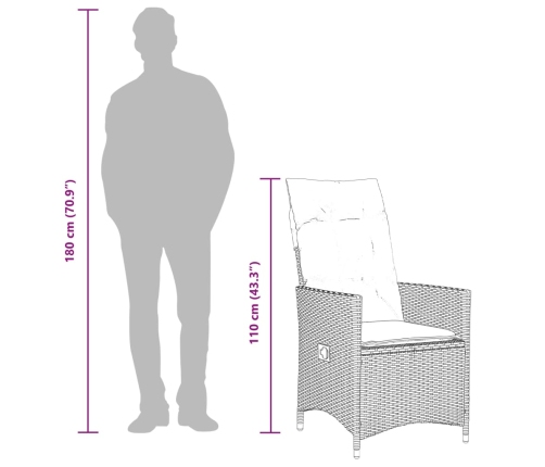 vidaXL 11daļīgs bistro mēbeļu komplekts, matrači, brūna PE rotangpalma