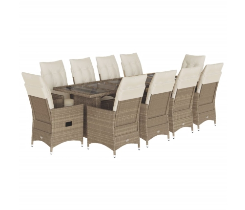 11Daļīgs Bistro Mēbeļu Komplekts, Matrači, Bēša Pe Rotangpalma Vidaxl