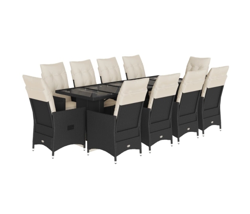 vidaXL 11daļīgs bistro mēbeļu komplekts, matrači, melna PE rotangpalma