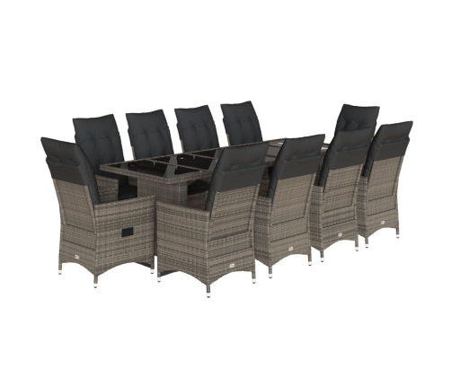 vidaXL 11-daļīgs bistro mēbeļu komplekts, matrači, pelēks PE