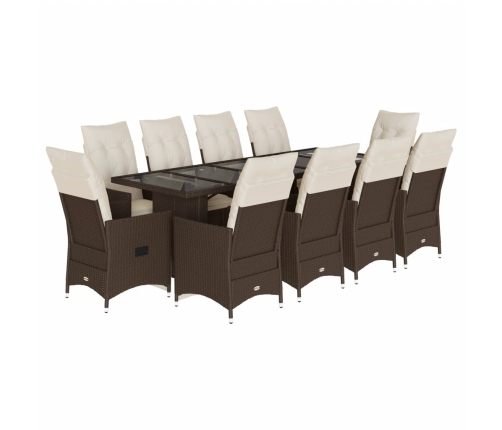 vidaXL 11daļīgs bistro mēbeļu komplekts, matrači, brūna PE rotangpalma