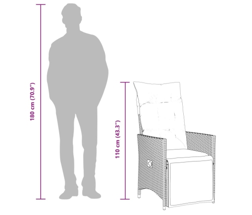 vidaXL 11daļīgs bistro mēbeļu komplekts, matrači, brūna PE rotangpalma