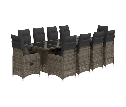 vidaXL 11-daļīgs bistro mēbeļu komplekts, matrači, pelēks PE