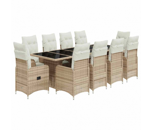 vidaXL 11daļīgs bistro mēbeļu komplekts, matrači, bēša PE rotangpalma