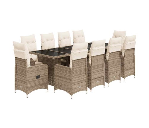 vidaXL 11daļīgs bistro mēbeļu komplekts, matrači, bēša PE rotangpalma