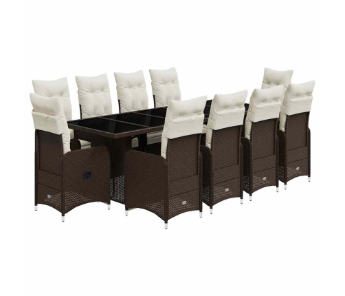 vidaXL 11daļīgs bistro mēbeļu komplekts, matrači, brūna PE rotangpalma