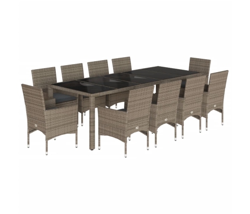 vidaXL 11-daļīgs dārza mēbeļu komplekts matrači, pelēka PE rotangpalma