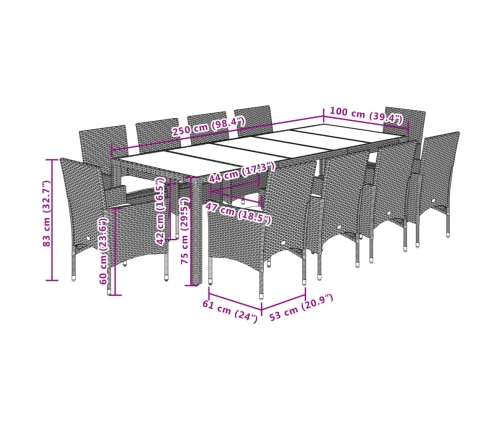 vidaXL 11-daļīgs dārza mēbeļu komplekts, matrači, bēša PE rotangpalma
