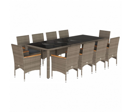 vidaXL 11-daļīgs dārza mēbeļu komplekts matrači, pelēka PE rotangpalma