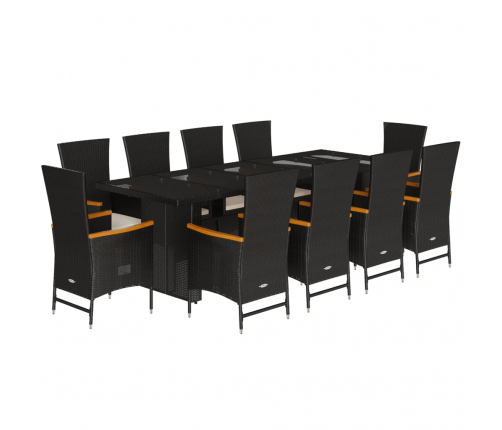 vidaXL 11-daļīgs dārza mēbeļu komplekts, matrači, melna PE rotangpalma