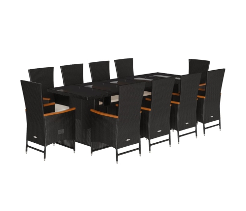 vidaXL 11-daļīgs dārza mēbeļu komplekts, matrači, melna PE rotangpalma