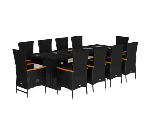 11-Daļīgs Dārza Mēbeļu Komplekts, Matrači, Melna Pe Rotangpalma Vidaxl