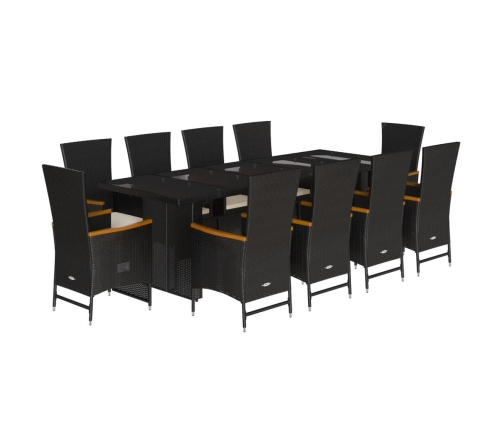 vidaXL 11-daļīgs dārza mēbeļu komplekts, matrači, melna PE rotangpalma