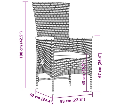 vidaXL 11-daļīgs dārza mēbeļu komplekts, matrači, melna PE rotangpalma