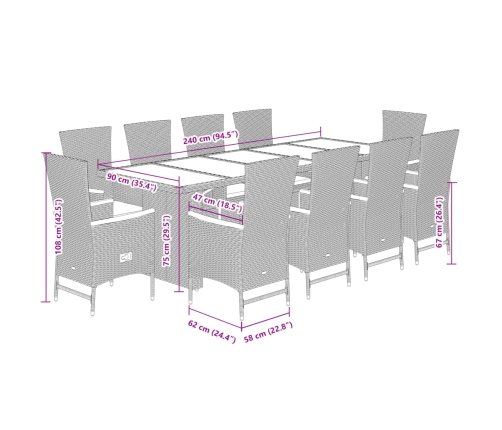 11-Daļīgs Dārza Mēbeļu Komplekts Ar Matračiem, Pe Rotangpalma Vidaxl