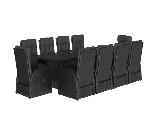 vidaXL 11-daļīgs dārza mēbeļu komplekts, matrači, melna PE rotangpalma