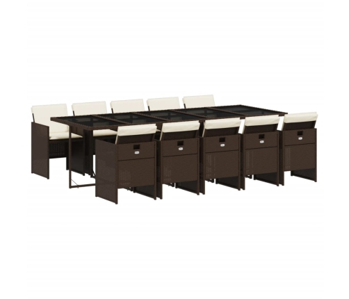 vidaXL 11-daļīgs dārza mēbeļu komplekts, matrači, brūna PE rotangpalma