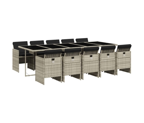 vidaXL 11-daļīgs dārza mēbeļu komplekts ar matračiem, gaiši pelēka PE