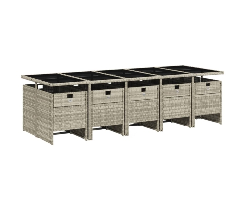 vidaXL 11-daļīgs dārza mēbeļu komplekts ar matračiem, gaiši pelēka PE