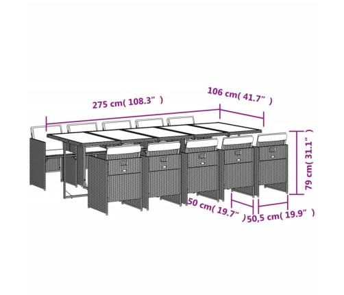 vidaXL 11-daļīgs dārza mēbeļu komplekts ar matračiem, gaiši pelēka PE
